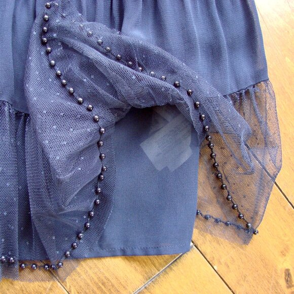 Zara Navy Blue Babydoll Mini Dress Bead Embroidered Fairy Tulle Sleeveless Small - Picture 12 of 13